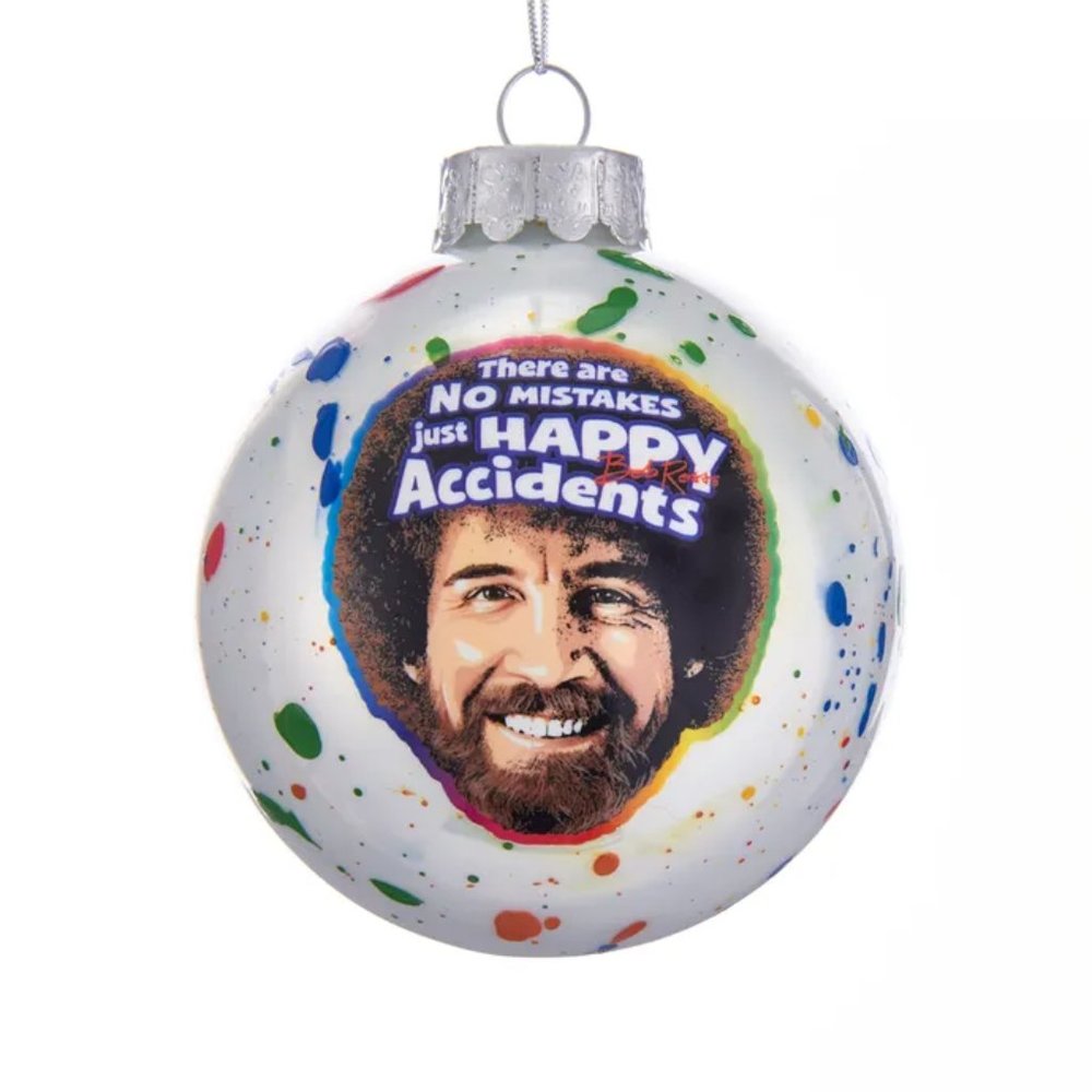 Bob Ross Happy Accidents Splatter Paint Ball Glass Ornament Christmas 3.25"